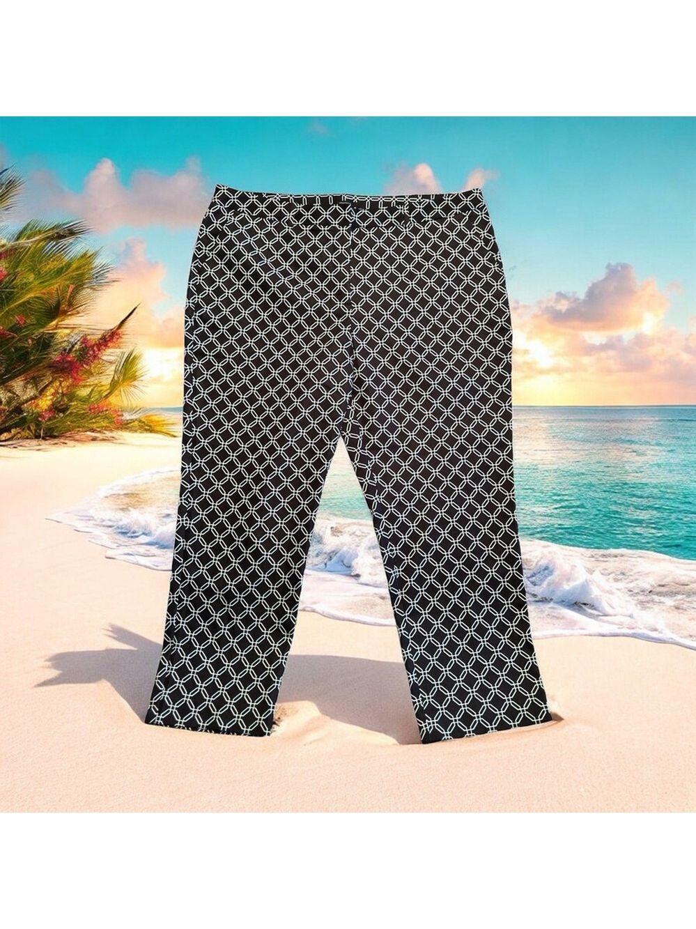 Worthington Modern Fit Cropped Ankle Pants Black Geometric Womens 16 Office NWT